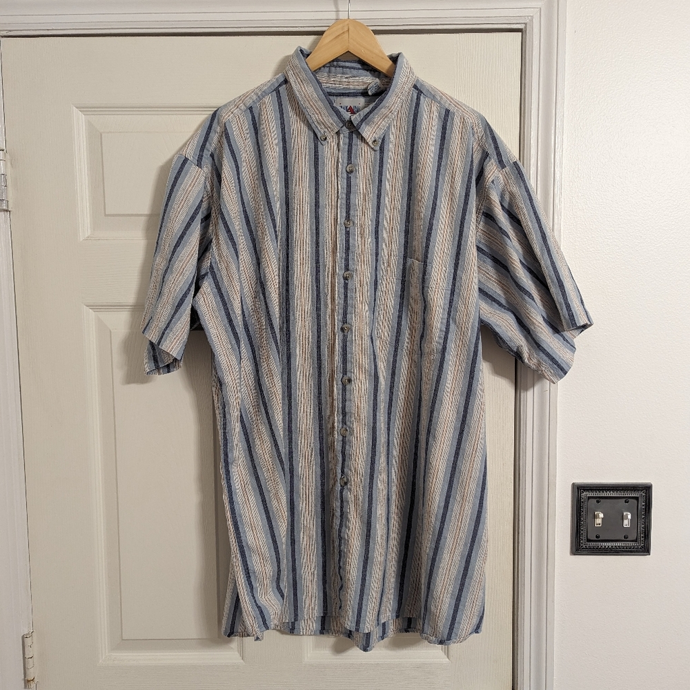 Grade A jeans blue striped button front short sleeve shirt size 3XLT